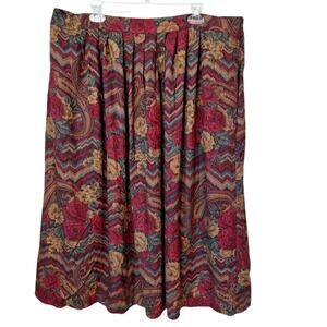 Vintage 80s/90s Rose Paisly Chevron Print Midi Skirt Women Size 2X/3X